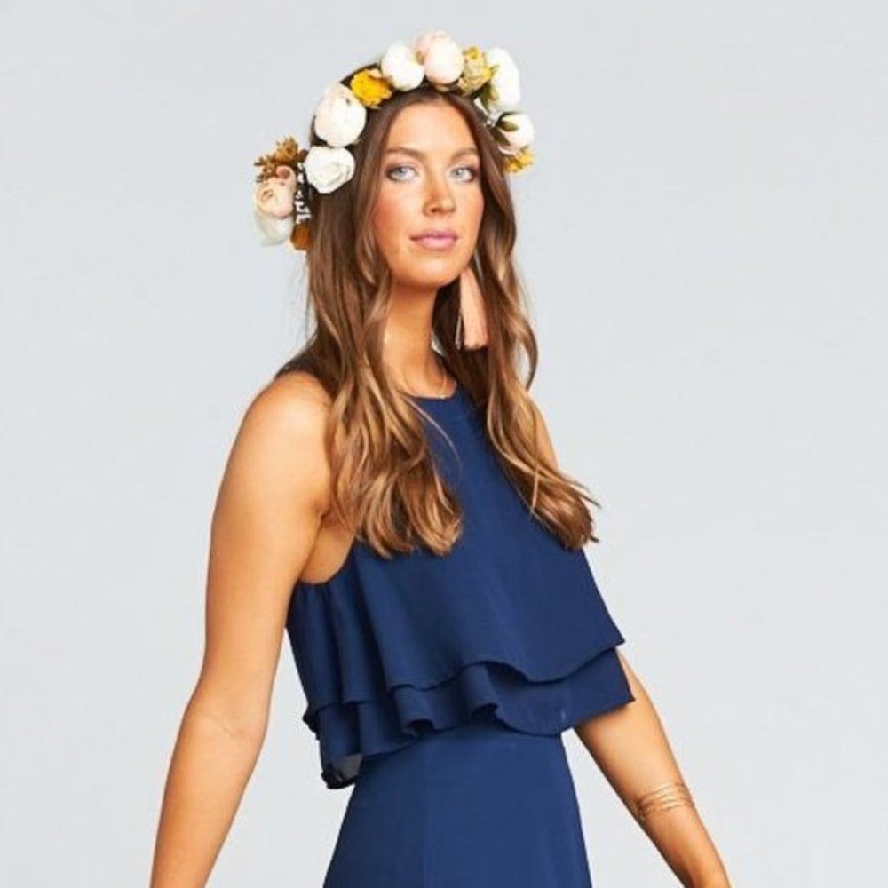 Show Me Your Mumu S Navy Blue KING Crop Tank Top Flowy Swim Cover Up Summer Beac